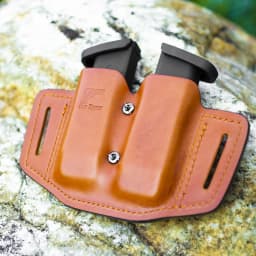 Gun&flower Double Magazine Pouches of Full Grain Leather Universal 9/40 Double Stack Mag Carrier