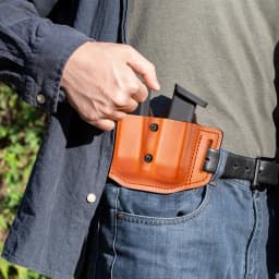 Gun&flower Double Magazine Pouches of Full Grain Leather Universal 9/40 Double Stack Mag Carrier