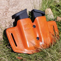 Gun&flower Double Magazine Pouches of Full Grain Leather Universal 9/40 Double Stack Mag Carrier