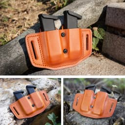 Gun&flower Double Magazine Pouches of Full Grain Leather Universal 9/40 Double Stack Mag Carrier