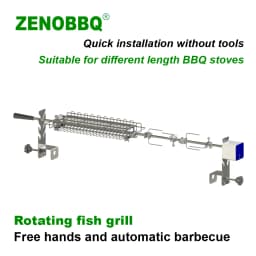 ZENOBBQ Rotisserie Basket Rotating Fish Grill BBQ Spit Automatic Meat Shelf Baking Free Length Adjustment Roaster Accessories