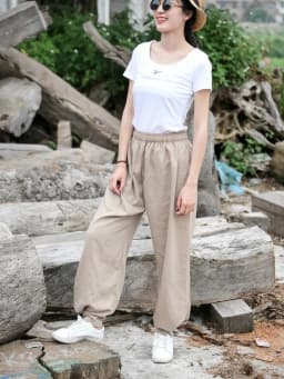 Women Cotton Linen Sports Trousers Solid Color Drawstring Loose Fit Comfortable Chinese Style Tai Chi Martial Arts Kung Fu Pants