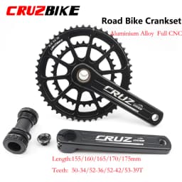 CRUZbike Road Bike Crankset 155/160/165/170/175mm Crank 50-34T/52-36T/53-39T Double Chainring Folding Bicycle Screw BB