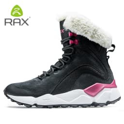 RAX Leather Boots Winter with Fur Super Warm Snow Boots Winter Work Casual Shoes Sneakers High Top Rubber Ankle Boots Female