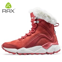 RAX Leather Boots Winter with Fur Super Warm Snow Boots Winter Work Casual Shoes Sneakers High Top Rubber Ankle Boots Female