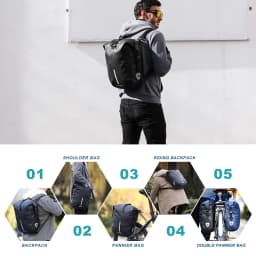Rhinowalk Waterproof Bike Bag 20L Rear Rack Pannier Black Travel Cycling Bag Multifunctional Shoulder Bag Backpack Bicycle Bag
