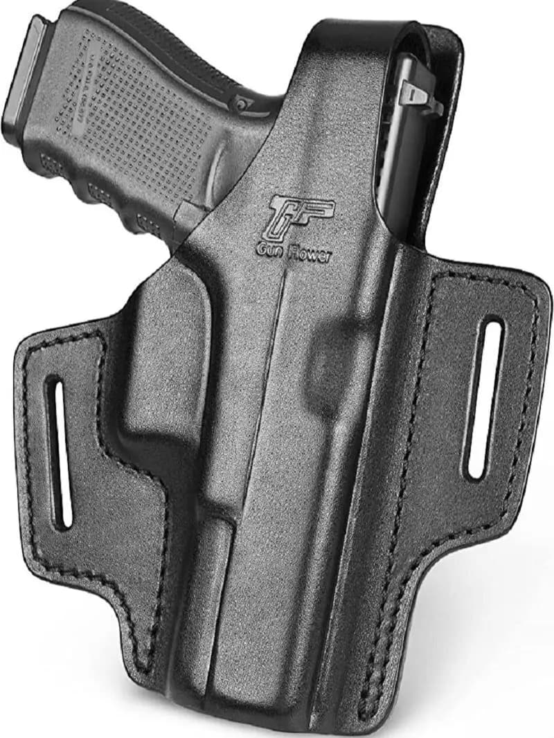 Holster for Glock 19 19x 22 23 31 32 45 2 Slot Full Grain Leather OWB Thumb Break Pistol Holder Hunting Tactial Right Gun bag