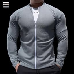 Sports Fitness Jacket Men Autumn Elastic Quick-drying Slim Long-sleeved Gym Training Clothes Outdoor Running Stand-up Zipper Top