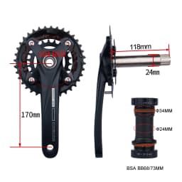 Bicycle Crankset 36T 22-36T 24-38T Bolany 104BCD Hollow Crank MTB Crankset 170mm Integrated Crank Chainring