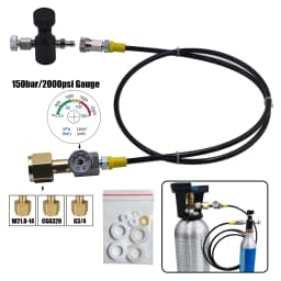 Sparkling Water Maker Blue Cylinder CO2 Refill Fill Station Adapter with Hose Gauge Kit, Soda Machine CO2 Bottle Charging Valve