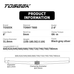 TOSEEK 8 Degrees Mtb Carbon Handlebar Bicycle Handlebar 31.8*600-720/740/760mm Matt Black Handlebars For Bike Accessories