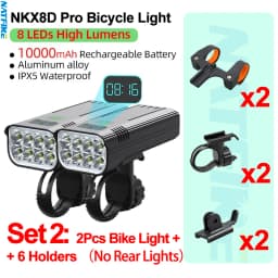 Upgrade Bicycle Light Powerful 8LED Bike Headlight 10000mAh USB Rechargeable as Power Bank Front and Rear Lights Set Optional