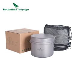 Boundless Voyage Titanium Pot & Frying Pan Backpacking Pot with Portable Foldable Handles Camping Mess Kit Cookware Set Ti2110C