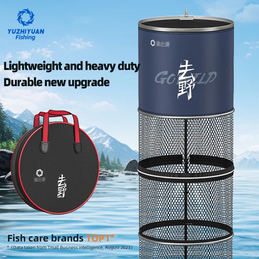 YUZHIYUAN Fish Protection Net Aluminium Alloy Foldable Quick-drying Fish Guard Space-saving Outdoor Fishing Net Portable Bag