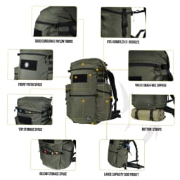 OneTigris WILD ROCKET Bushcraft Pack 45L Rucksack Outdoor Travel Roll Top Backpack With Water Resistant Coating & Axe Holders