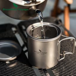 Boundless Voyage Titanium Mug with Tea Strainer 420ml/14.2 Fl.oz Tea Cup with Folding Handle Outdoor Camping Tea Maker Ti3054D