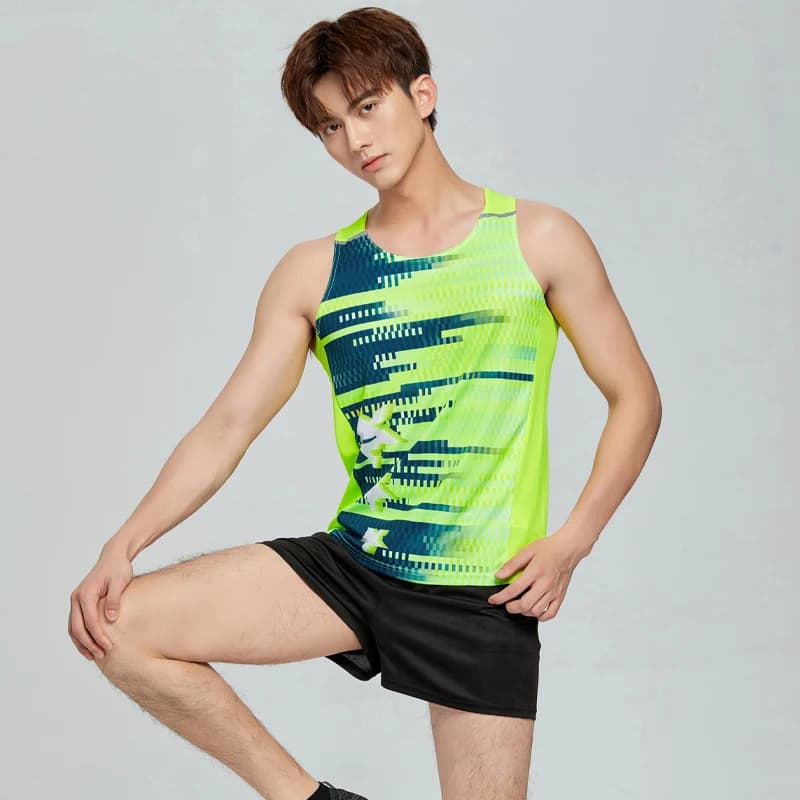 Suits Track And Field Uniform Marathon Running Training Fashion Prints Vest Shorts Nylon Fitness Wear Men's Footing Sports Sets