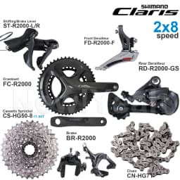 SHIMANO CLARIS R2000 2x8 Speed Groupset include ST-R2000 FD-R2000 RD-R2000 FC-R2000 BR-R2000 and CS-HG50-8 CN-HG71 Chains
