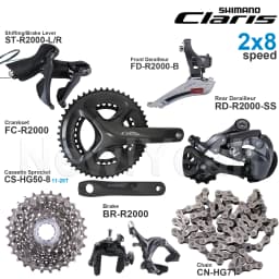 SHIMANO CLARIS R2000 2x8 Speed Groupset include ST-R2000 FD-R2000 RD-R2000 FC-R2000 BR-R2000 and CS-HG50-8 CN-HG71 Chains