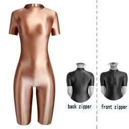Satin Glossy Shiny One Piece Swimming Running Overalls Bodysuit Playsuit Short Zipper Racing Cycling Yoga Fitness Jumpsuit