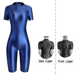 Satin Glossy Shiny One Piece Swimming Running Overalls Bodysuit Playsuit Short Zipper Racing Cycling Yoga Fitness Jumpsuit