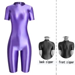 Satin Glossy Shiny One Piece Swimming Running Overalls Bodysuit Playsuit Short Zipper Racing Cycling Yoga Fitness Jumpsuit
