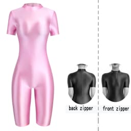 Satin Glossy Shiny One Piece Swimming Running Overalls Bodysuit Playsuit Short Zipper Racing Cycling Yoga Fitness Jumpsuit