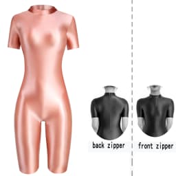 Satin Glossy Shiny One Piece Swimming Running Overalls Bodysuit Playsuit Short Zipper Racing Cycling Yoga Fitness Jumpsuit