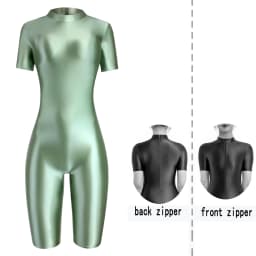 Satin Glossy Shiny One Piece Swimming Running Overalls Bodysuit Playsuit Short Zipper Racing Cycling Yoga Fitness Jumpsuit