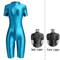 Satin Glossy Shiny One Piece Swimming Running Overalls Bodysuit Playsuit Short Zipper Racing Cycling Yoga Fitness Jumpsuit