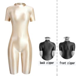 Satin Glossy Shiny One Piece Swimming Running Overalls Bodysuit Playsuit Short Zipper Racing Cycling Yoga Fitness Jumpsuit