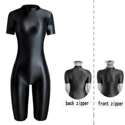 Satin Glossy Shiny One Piece Swimming Running Overalls Bodysuit Playsuit Short Zipper Racing Cycling Yoga Fitness Jumpsuit