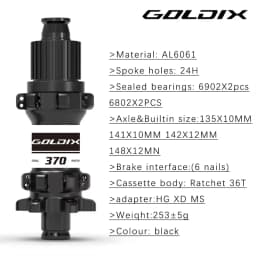 GOLDIX M370 MTB Bike Hub 24H Straight Pull 6-Bolt Disc Brake 36T Ratchet Sealed Bearing Boost HG XD MS Freehub Thru Axle Hubset