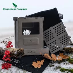Boundless Voyage Outdoor Titanium Folding Wood Stove With Pot Bracket Camping Charcoal Burner Ti2010C UNIGEAR X DRAGON HORSE