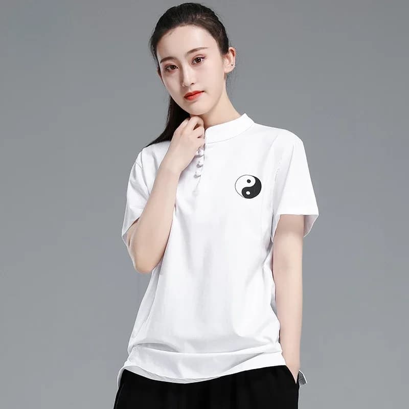 Tai Chi T-short short sleeved  summer men's and women's Tai Chi T-shirt solid color cotton team competition