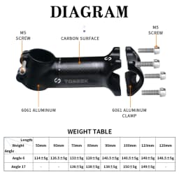 TOSEEK Bicycle Handlebar Stem 28.6-31.8mm Aluminum + Carbon Stem Angle6 17 Mtb Handlebar Stem MTB Stem Spare Parts For Bicycle