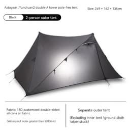 ASTA GEAR Yun Chuan 15D Double‑Sided Silicon‑Coated Nylon Tent, Rodless Double A Pyramid Ultralight Outdoor Tent for Camping Hik