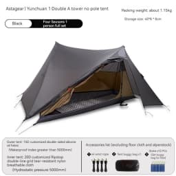 ASTA GEAR Yun Chuan 15D Double‑Sided Silicon‑Coated Nylon Tent, Rodless Double A Pyramid Ultralight Outdoor Tent for Camping Hik