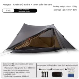 ASTA GEAR Yun Chuan 15D Double‑Sided Silicon‑Coated Nylon Tent, Rodless Double A Pyramid Ultralight Outdoor Tent for Camping Hik