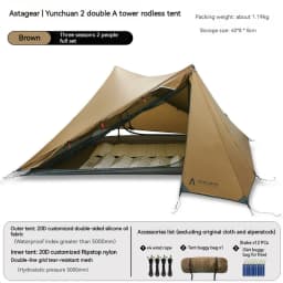 ASTA GEAR Yun Chuan 15D Double‑Sided Silicon‑Coated Nylon Tent, Rodless Double A Pyramid Ultralight Outdoor Tent for Camping Hik