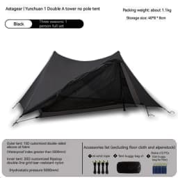 ASTA GEAR Yun Chuan 15D Double‑Sided Silicon‑Coated Nylon Tent, Rodless Double A Pyramid Ultralight Outdoor Tent for Camping Hik