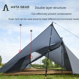 ASTA GEAR Yun Chuan 15D Double‑Sided Silicon‑Coated Nylon Tent, Rodless Double A Pyramid Ultralight Outdoor Tent for Camping Hik