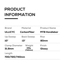 ULLICYC Mountain Bike Heightened Handlebar Handlebar Horizontal Large Angle Swallow Handlebar Full Carbon Mountain Bike Handleba