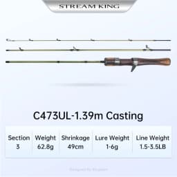 Kingdom STREAM KING Ultralight Travel Rod 1.45m 1.65m 1.39m 1.53m 1.82m MF Action UL L Power Spinning Casting Fishing Rods