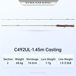 Kingdom STREAM KING Ultralight Travel Rod 1.45m 1.65m 1.39m 1.53m 1.82m MF Action UL L Power Spinning Casting Fishing Rods