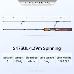 Kingdom STREAM KING Ultralight Travel Rod 1.45m 1.65m 1.39m 1.53m 1.82m MF Action UL L Power Spinning Casting Fishing Rods
