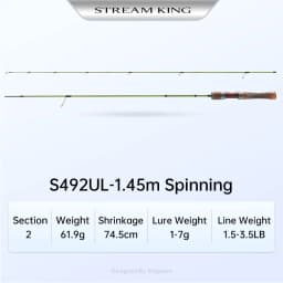 Kingdom STREAM KING Ultralight Travel Rod 1.45m 1.65m 1.39m 1.53m 1.82m MF Action UL L Power Spinning Casting Fishing Rods