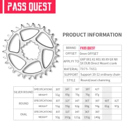 Round Oval 0mm Offset For SRAM Gx XX1 Eagle GXP PASS QUEST Crankset Round MTB Narrow Wide Chainring 28T 30T 32T 34T 36T 38T