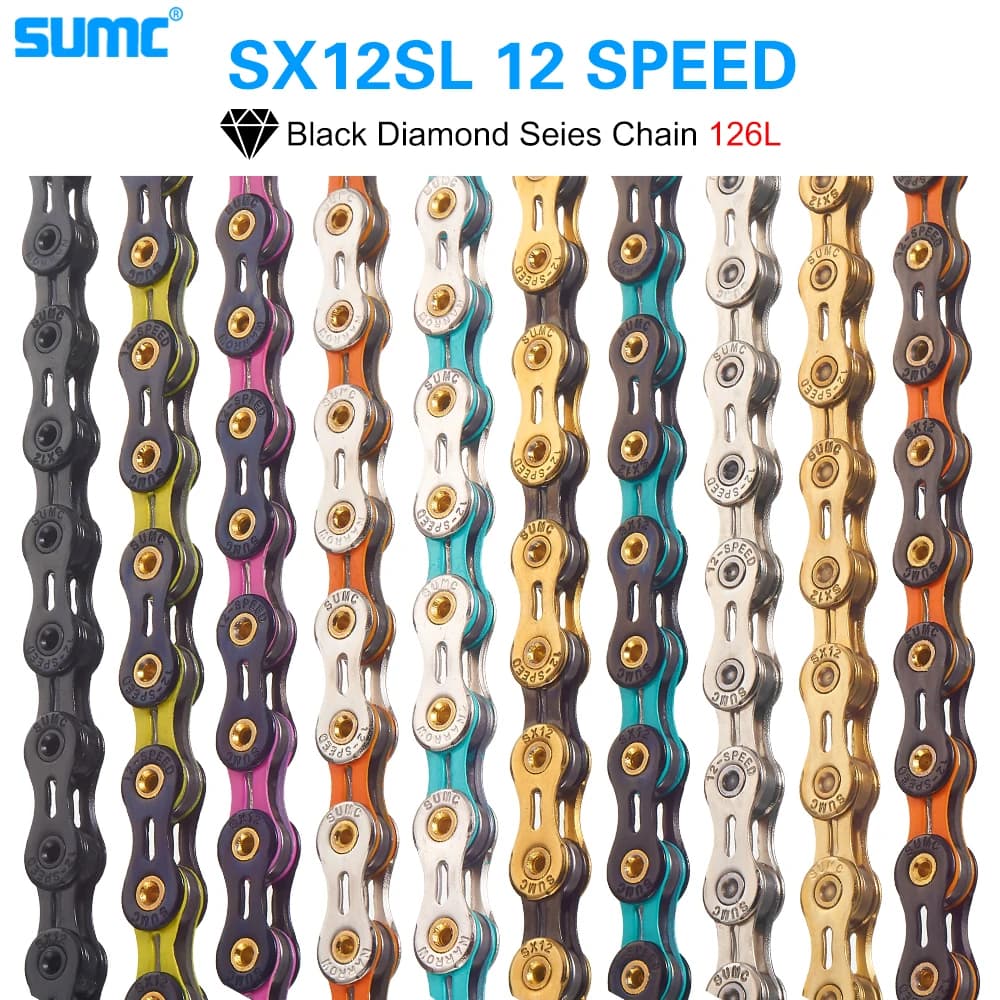 Bicycle Chain SUMC 12Speed Diamond Color Bike Chain MTB Mountain Road Bike UltraLight and Durable 12S Missing Link Chain 12V