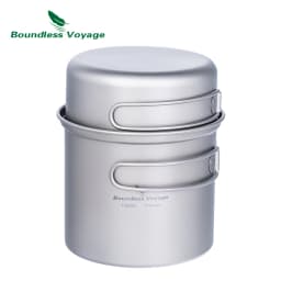 Boundless Voyage Outdoor Titanium Camping Pot Pan Set with Folding Handle Picnic Hiking Mini Size Cookware Mess Kit Ti2037-39C